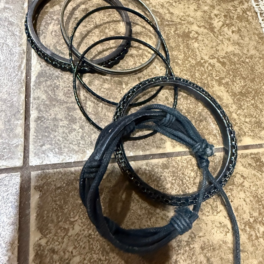 Black Bracelet Stack Set Boho Layered Bangles & A… - image 6